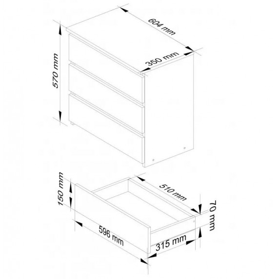 Comodă cu 3 sertare - 60x57x35 cm - CL3 3SZ CLP -stejar sonoma/alb