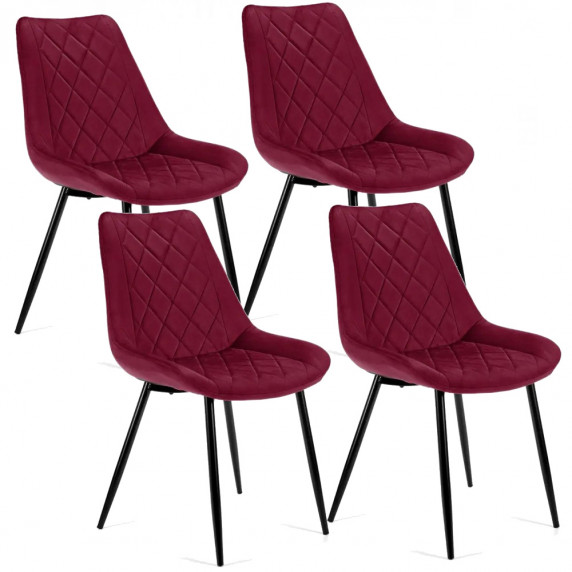 Set scaune cu picioare din metal - 4 bucăți - roșu burgund