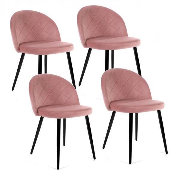 Set scaune din catifea matlasat - 4 bucăți - roz