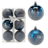 Set globuri de Crăciun - 6 buc, 7 cm - fulg de zăpadă, albastru închis 