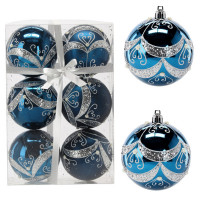 Set globuri de Crăciun - 6 buc, 8 cm - model perdea, albastru închis 