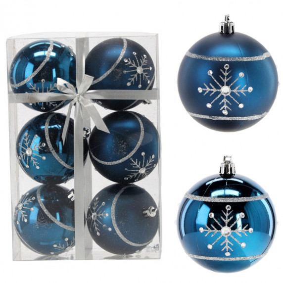 Set globuri de Crăciun - 6 buc, 8 cm -  fulg de zăpadă, albastru închis