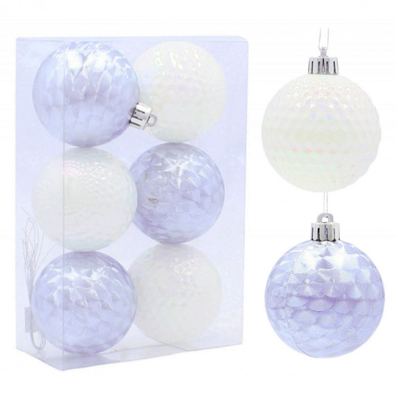 Set globuri de Crăciun - 6 buc, 6 cm - alb/albastru - Inlea4Fun