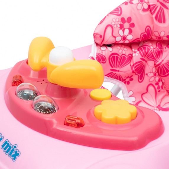 Premergător interactiv cu volan și roți din silicon, roz Baby Mix