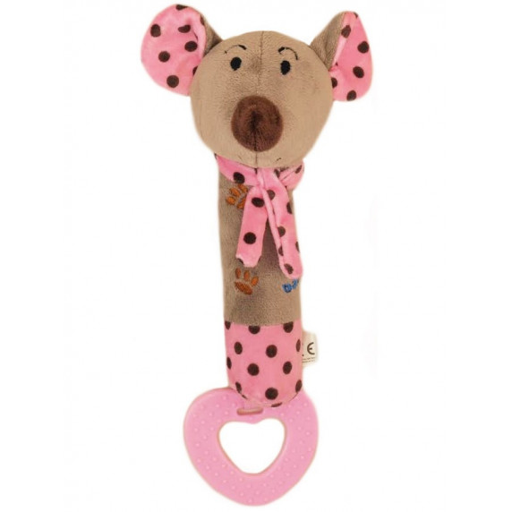 Jucărie pluș cu dentiție bebe - șoricel - Baby Mix - maro/roz