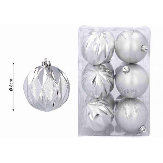 Set globuri Crăciun - 12 buc, 8 cm Inlea4Fun - argintiu