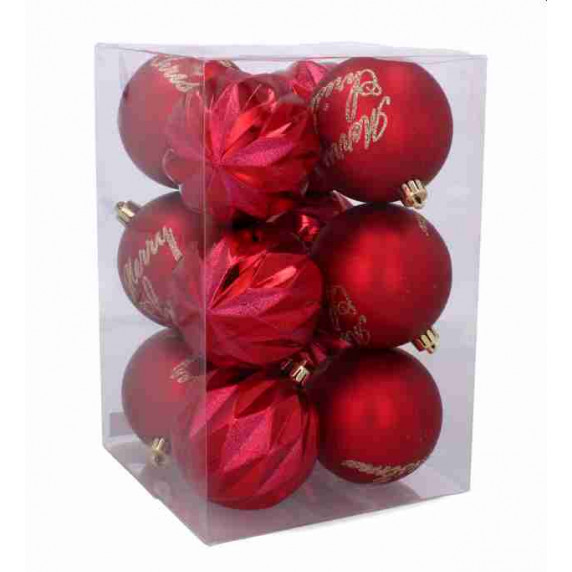Set globuri Crăciun - 12 buc, 8 cm - Inlea4Fun - roșu