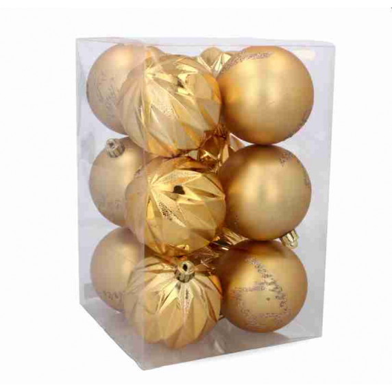 Set globuri Crăciun - 12 buc, 8 cm Inlea4Fun - auriu