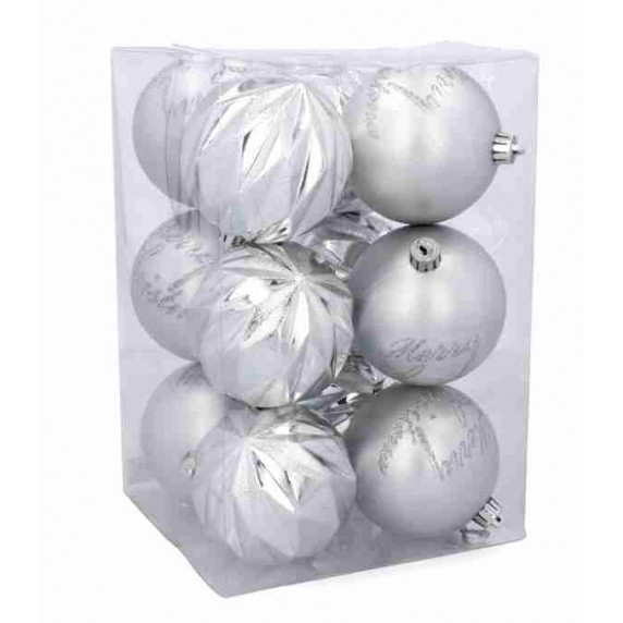 Set globuri Crăciun - 12 buc, 8 cm Inlea4Fun - argintiu
