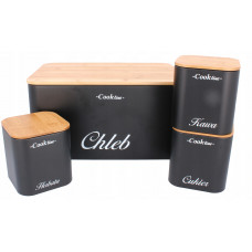 Cutie pentru pâine cu capac din bambus + cutie pentru ceai, cafea, zahăr - Cook Line RAFANO - negru Preview