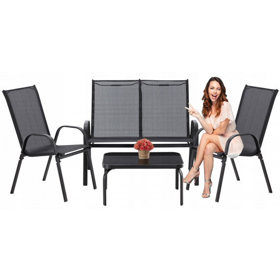 Set masă grădină cu 2 scaune și fotoliu - InGarden COMFORT 6397 - negru