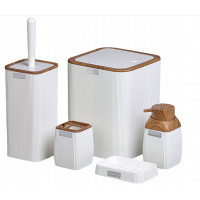 Set accesorii pentru baie - 5 buc – alb/imitație lemn  