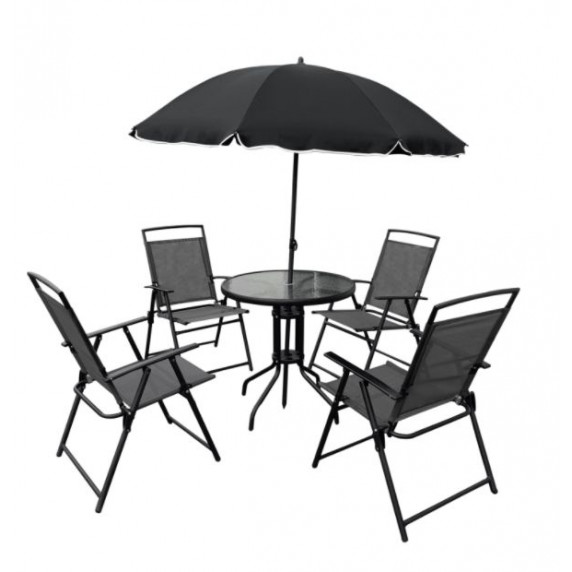 Set masă grădină cu scaune și umbrelă - GARDEN LINE 7899- negru