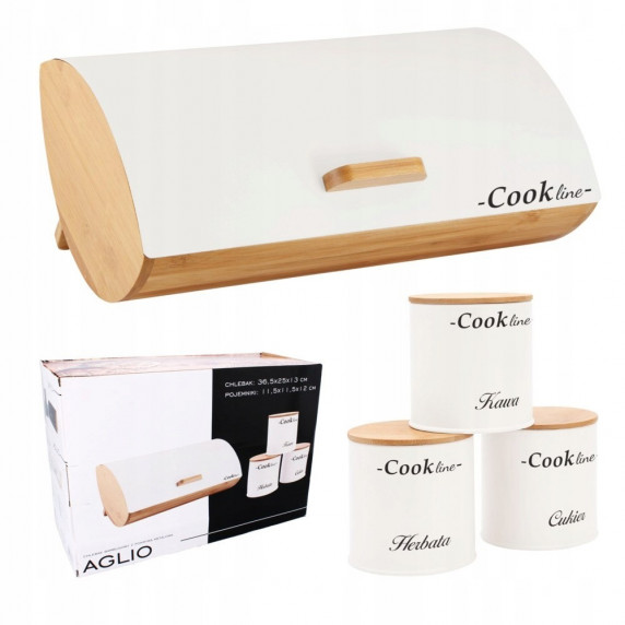 Cutie pentru pâine + cutie pentru ceai, cafea, zahăr - alb - Cook Line AGLIO