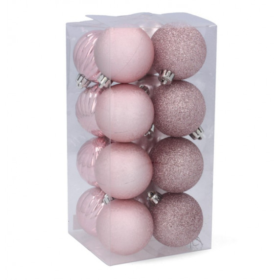 Globuri de Crăciun - 16 bucăți - 5 cm - Inlea4Fun - roz