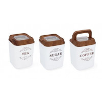 Set cutii depozitare din plastic - 3 buc - zahăr, cafea, ceai - Cook Line - alb 
