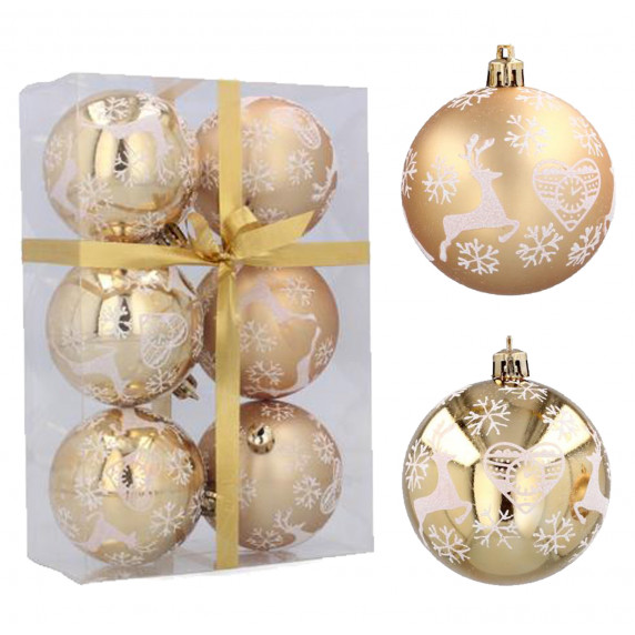 Set globuri de Crăciun 6 bucăți, 7 cm - auriu/ren