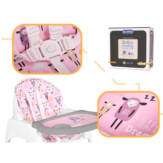 Scaun de masă bebe multifuncțional - 3 în 1- roz