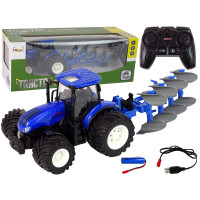 Tractor cu telecomandă și cu plug - 1:24 - Inlea4Fun Blue Plough Metal 
