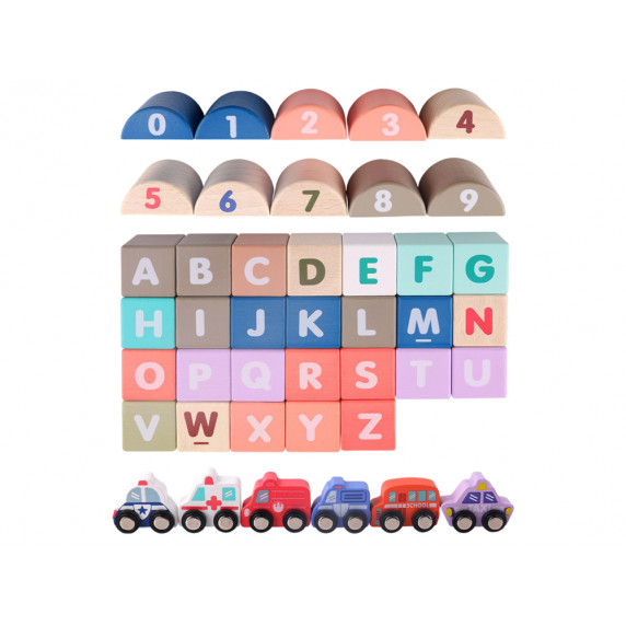 Cuburi din lemn colorate - 115 elemente - Inlea4fun City Letters