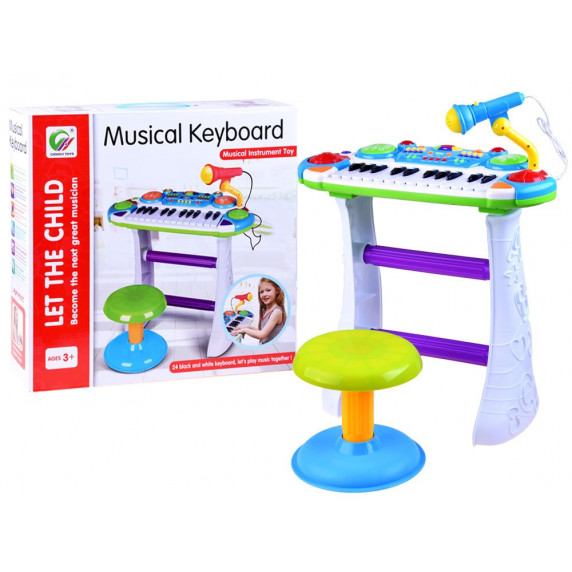 Pian electric pentru copii cu microfon și scaun - Inlea4Fun MUSICAL KEYBORD