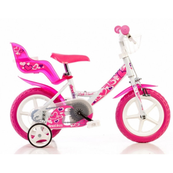 Bicicletă copii Dino 12”, alb-roz