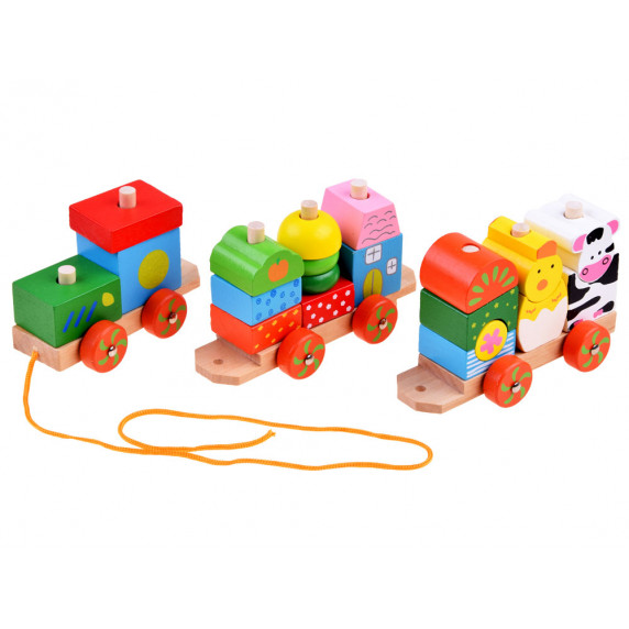 Trenuleț lemn cu cuburi colorate 