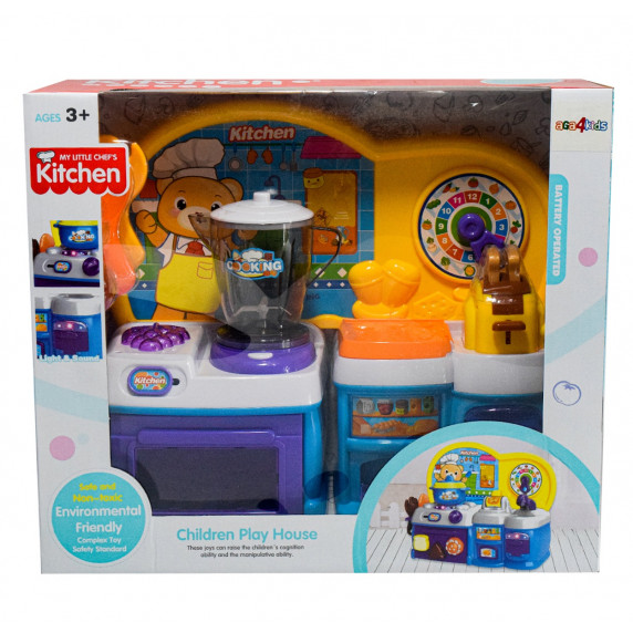 Bucătărie jucărie din plastic, cu blender, albastru-galben, Aga4kids