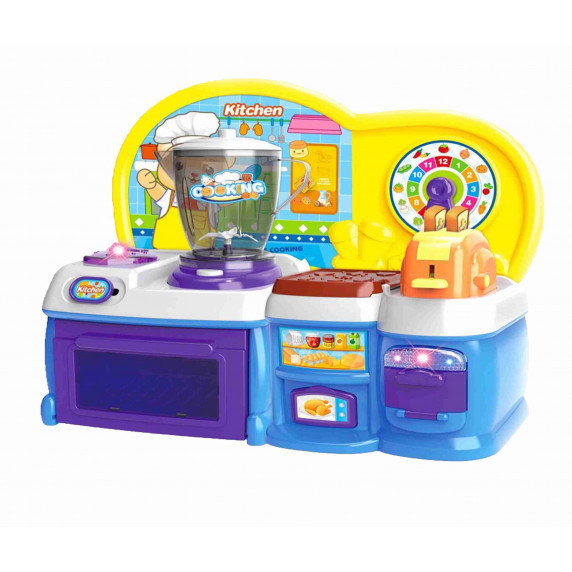 Bucătărie jucărie din plastic, cu blender, albastru-galben, Aga4kids
