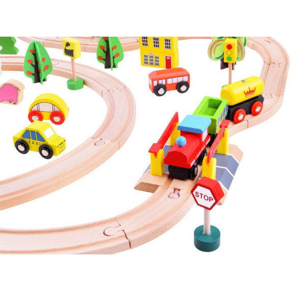 Set cale ferată din lemn 80 piese, City, Kids Toyland Inlea4Fun