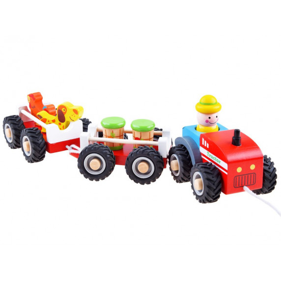 Set tractor din lemn, cu accesorii, Wooden Tractor Inlea4Fun