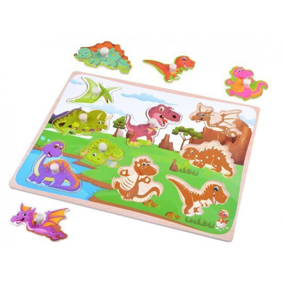 Jucărie cu forme din lemn -  dinosauri - Inlea4Fun