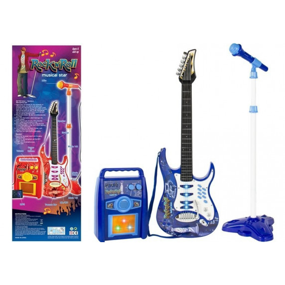 Set chitară cu microfon și amplificator - Inlea4Fun ROCK 'N ROLL - albastru
