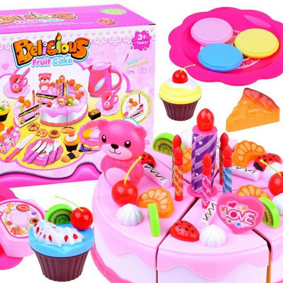 Tort feliabil pentru copii cu 80 de accesorii - Inlea4Fun SWEET CAKE - roz