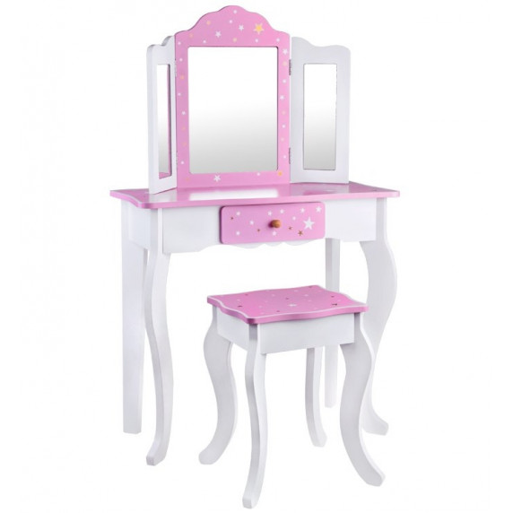 Masă de toaletă cu scaun pentru copii Inlea4Fun ZA3718 alb-roz