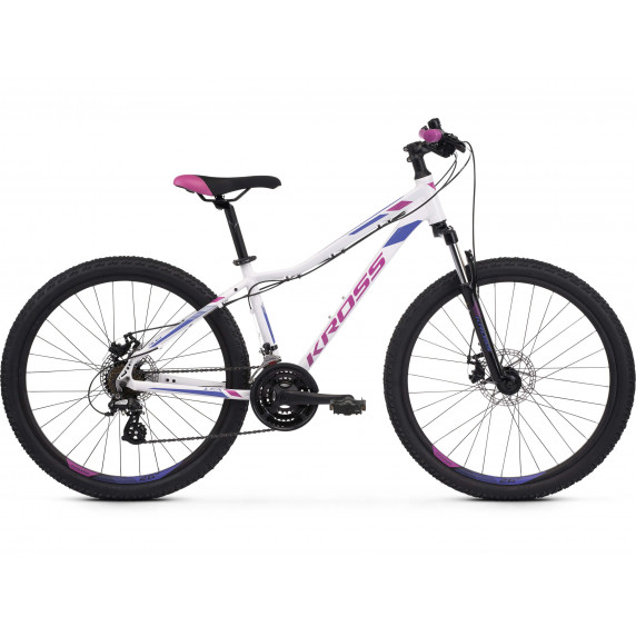 Bicicletă de munte pentru femei - KROSS MTB WOMAN LEA 3.0 DS 17" 2022 - alb lucios/ violet