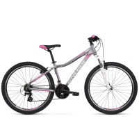 Bicicletă de munte pentru femei - KROSS MTB WOMAN LEA 2.0 17" DS 2022 - argintiu mat / alb / roz 