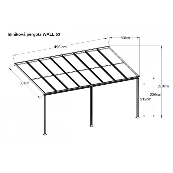 Pergolă terasă aluminiu Wall 53 antracit + PC opal Lanitplast
