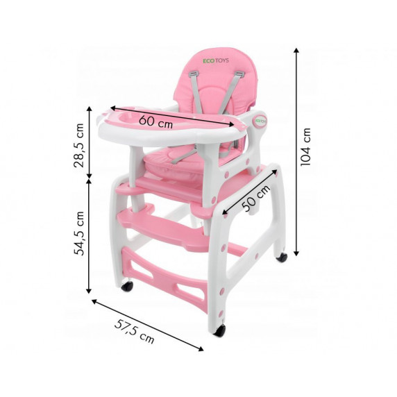 Scaun de masă bebe 3 în 1 -  ECOTOYS - roz