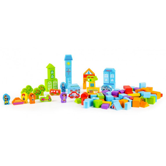 Cuburi colorate din lemn - 100 buc - ECOTOYS City