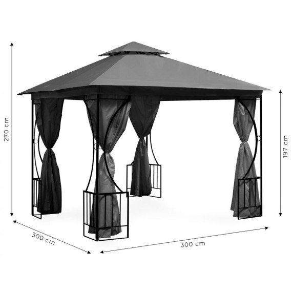 Pavilion grădină cu plasă de tânțari - 3x3 m - ModernHome - gri