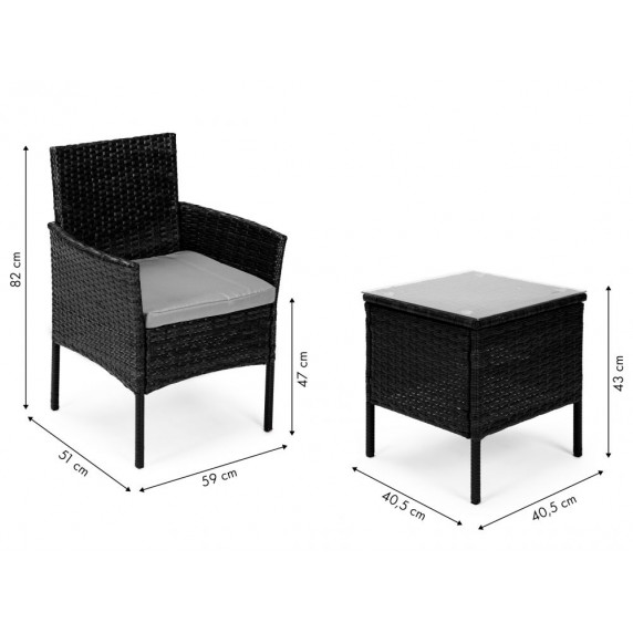Set masă de grădină cu 2 scaune - CORFU XS-RTS023 - negru