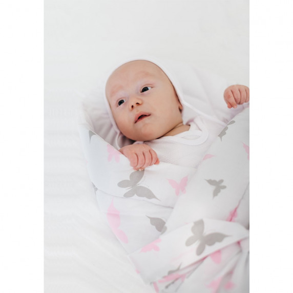 Păturică bebe tip plic -  NEW BABY - fluturi - alb