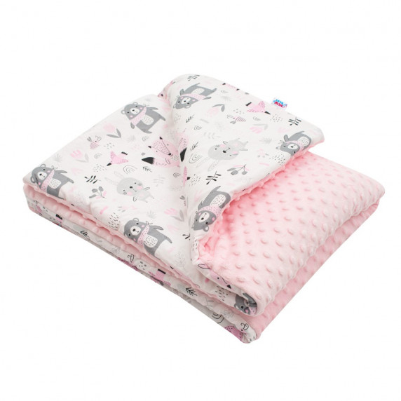 Pătură pentru copii - Minky 102x80 cm - NEW BABY - ursuleț roz