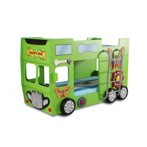 Pat supraetajat pentru copii Happy Bus Inlea4Fun - verde