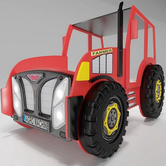 Pat pentru copii - tractor Farmer - roșu - Inlea4Fun