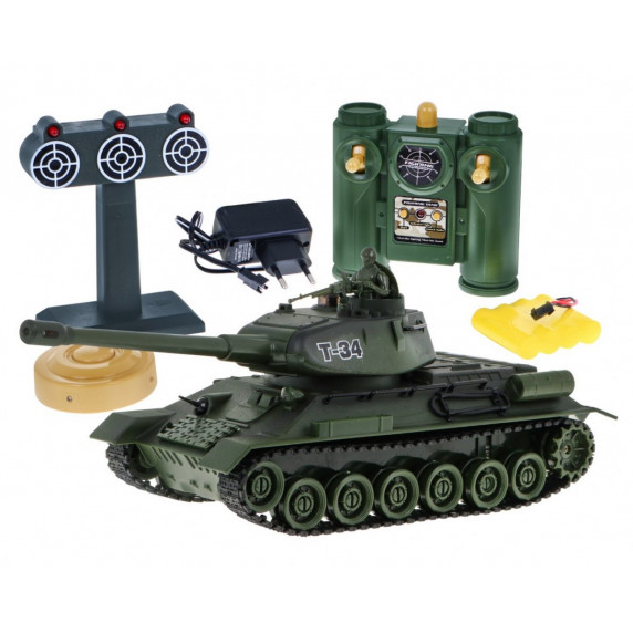 Tanc cu telecomandă - 1:28 Inlea4Fun T-34 Camouflage Mina and Shield
