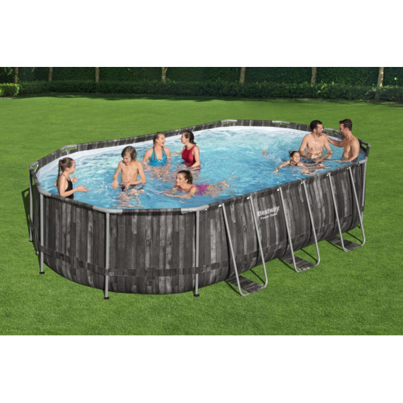 Set piscină cu cadru metalic oval - 610 x 366 x 122 cm - Bestway 