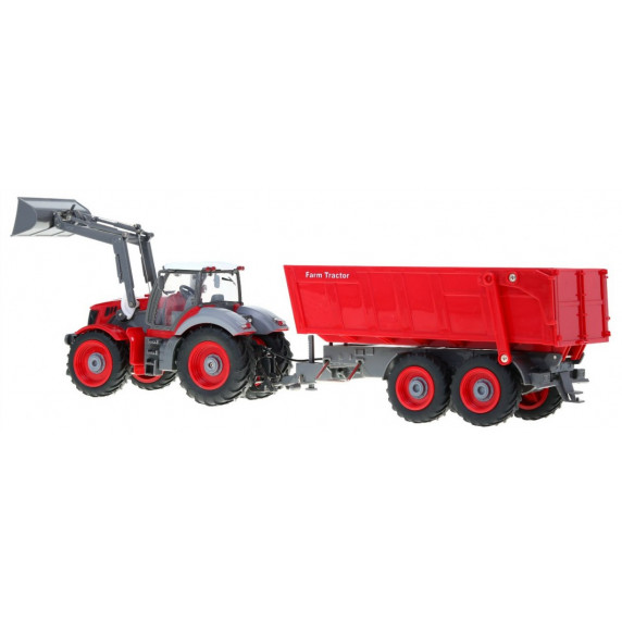 Tractor agricol cu remorcă și telecomandă - 1:28 - roșu