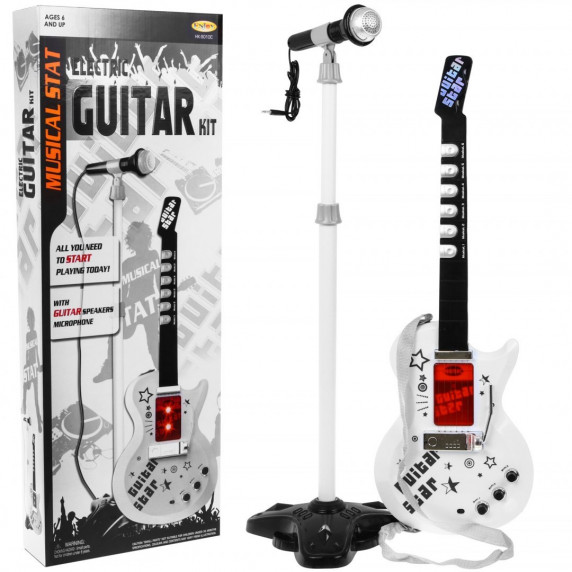 Chitară electrică pentru copii cu microfon - Inlea4Fun GUITAR STAR - alb